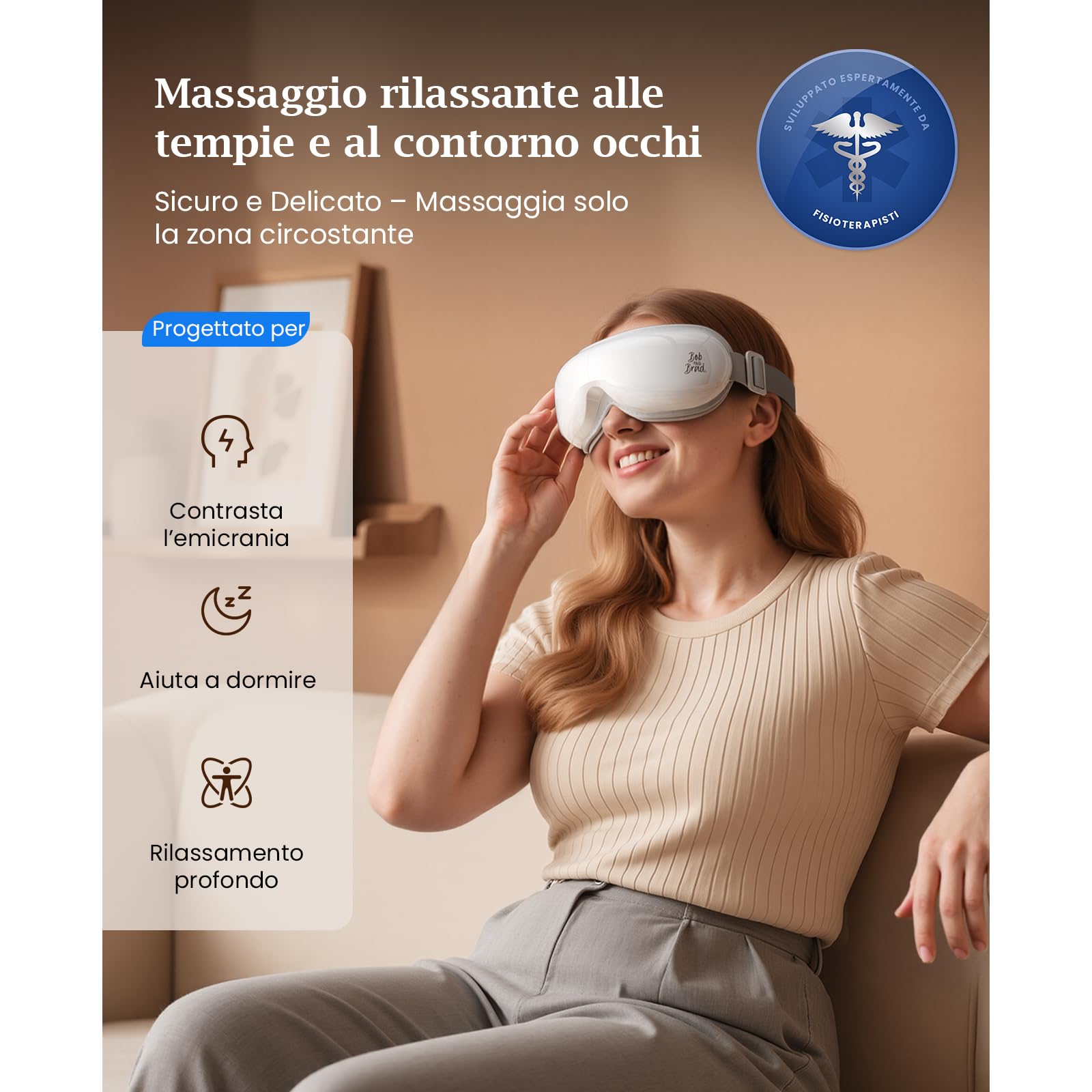 Bob and Brad EyeOasis 3, Massaggiatore per occhi con calore e pressoterapia per gli occhi, eye massager per emicrania, secchezza oculare e affaticamento, maschera per dormire, regalo per uomo e donna