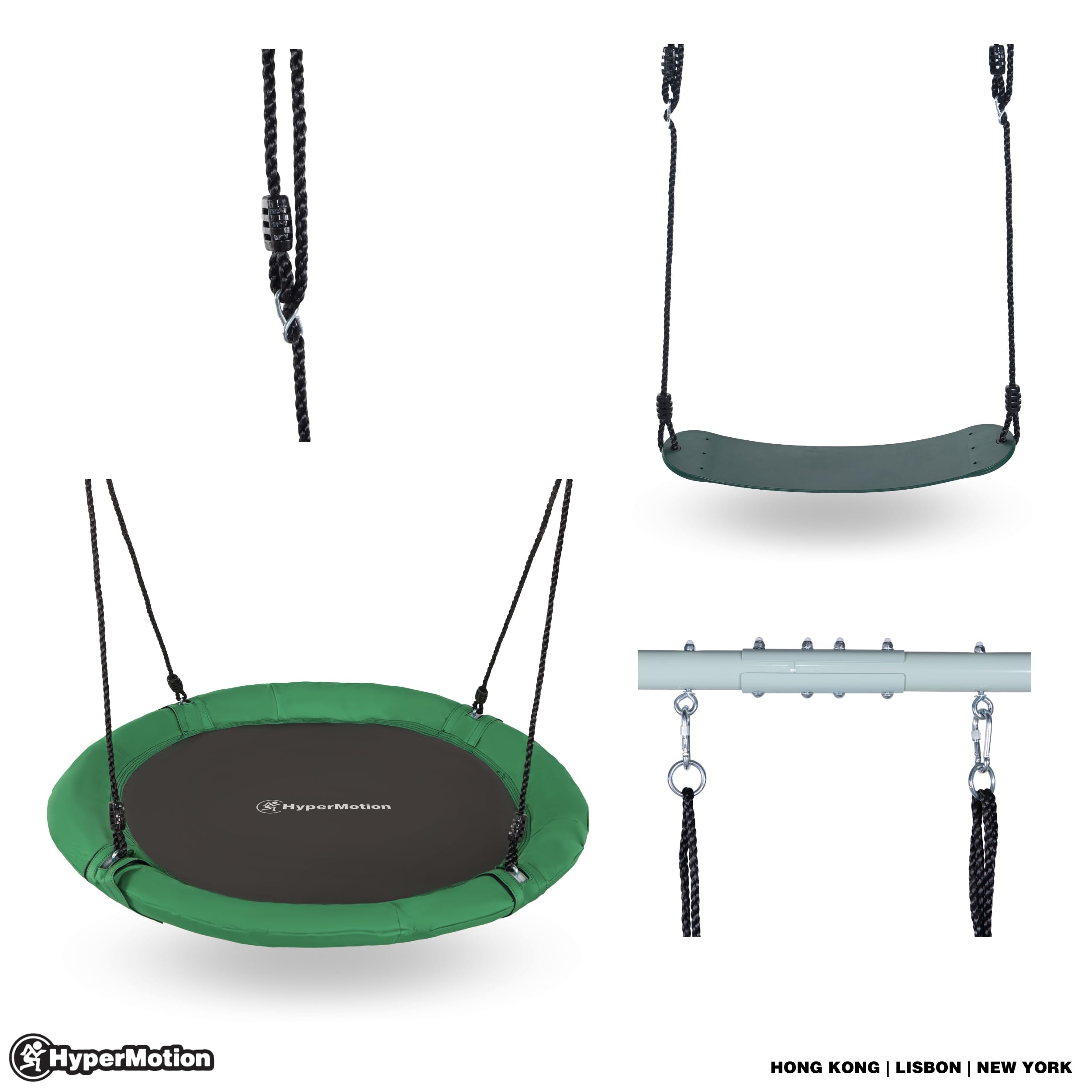 HyperMotion Columpio Infantil Doble para Jardín Exterior - Asiento y Nido de Cigüeña Ajustable con Estructura en A - para 2-3 Niños, Carga 200kg, Resistente UV