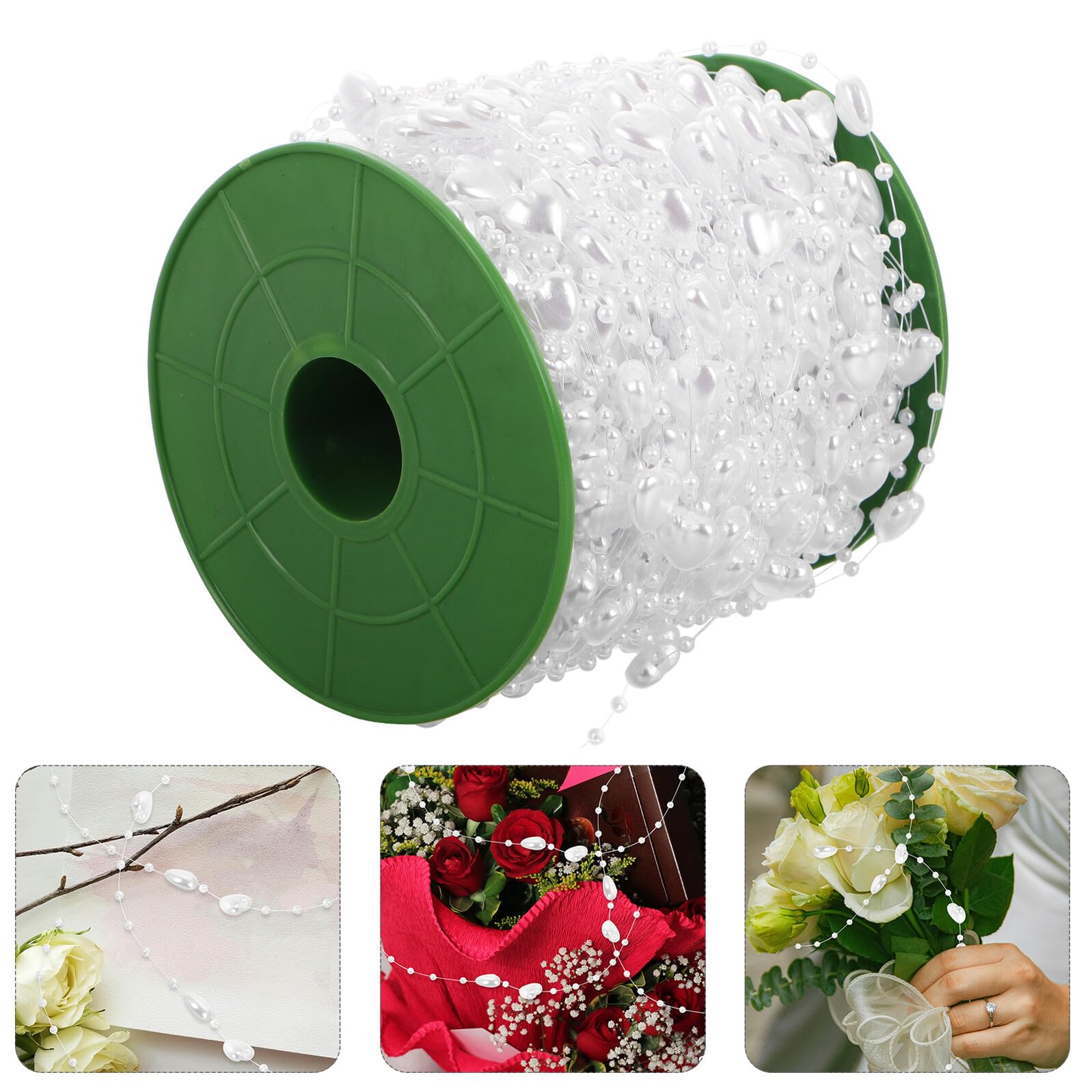 jojofuny Guirnalda de Cuentas Abs en Forma de Corazón, 60 Metros, Cuerda de Pescar para Decoración de Ramos, Bodas, San Valentín y Manualidades