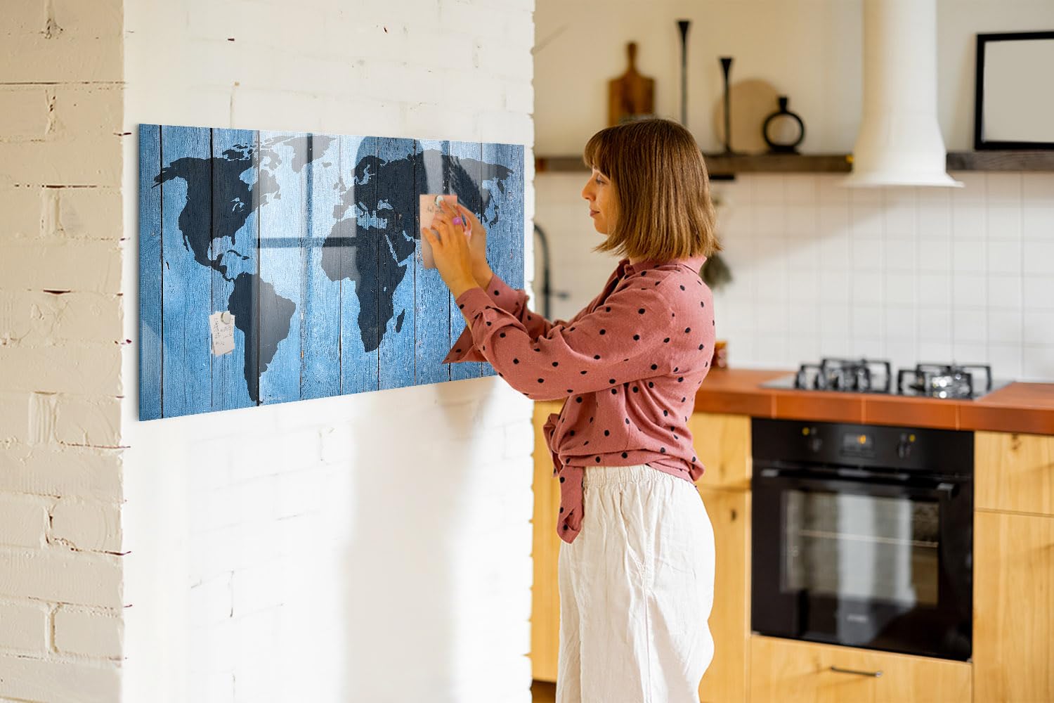 Praktisches Glas-Memoboard Set 120x60 cm Weltkarten-Tafeln Weißer Stift