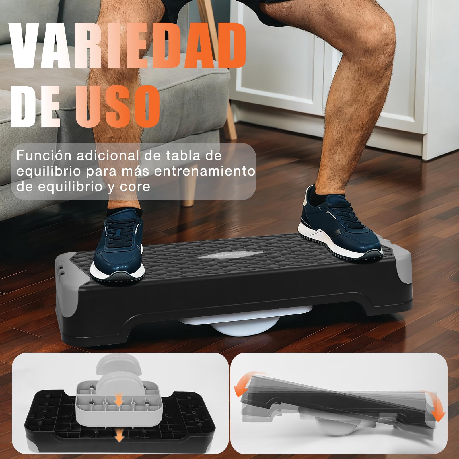 DH FitLife Stepper para el Hogar con Entrenamiento de Equilibrio | Plataforma Ajustable 10/15 cm | Stepper Aeróbico y Plataforma Step Up | Escalón para Entrenamiento de Fitness y Coordinación
