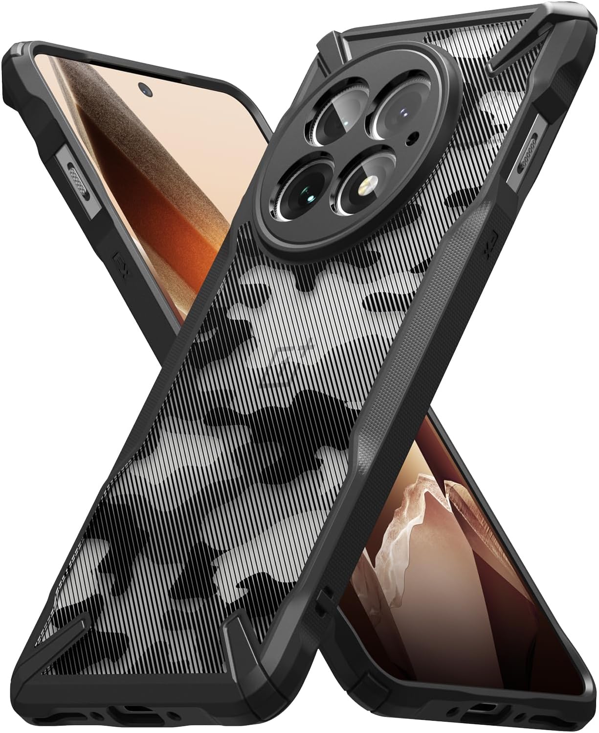Ringke Fusion-X [Precise Cutouts for Camera Lenses] Compatible with OnePlus 13 Case, Augmented Bumper Military Design Hard Back Heavy Duty Shockproof Protective Cover - Camo Black