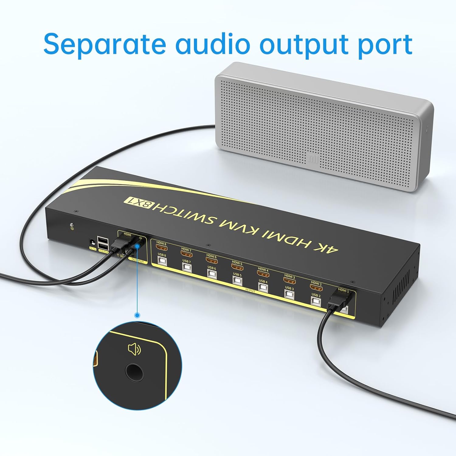 eKL 8 Port HDMI KVM Switch Supports 3.5mm Audio Extractor 4K@60Hz 4:4:4 Hotkeys Swapping 8 in 1 Out 8 PCs Sharing with One Set of Keyboard and Mouse