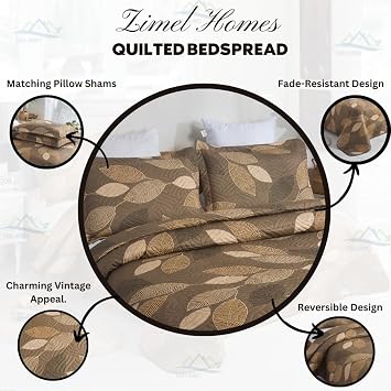Quilted Bedspread Throw Double & King 220x240 CM + 2 Pillow Shams for Bedroom Decor Reversible Coverlet Lightweight Elegant Patchwork (220 cm x 240 cm, Design 20)
