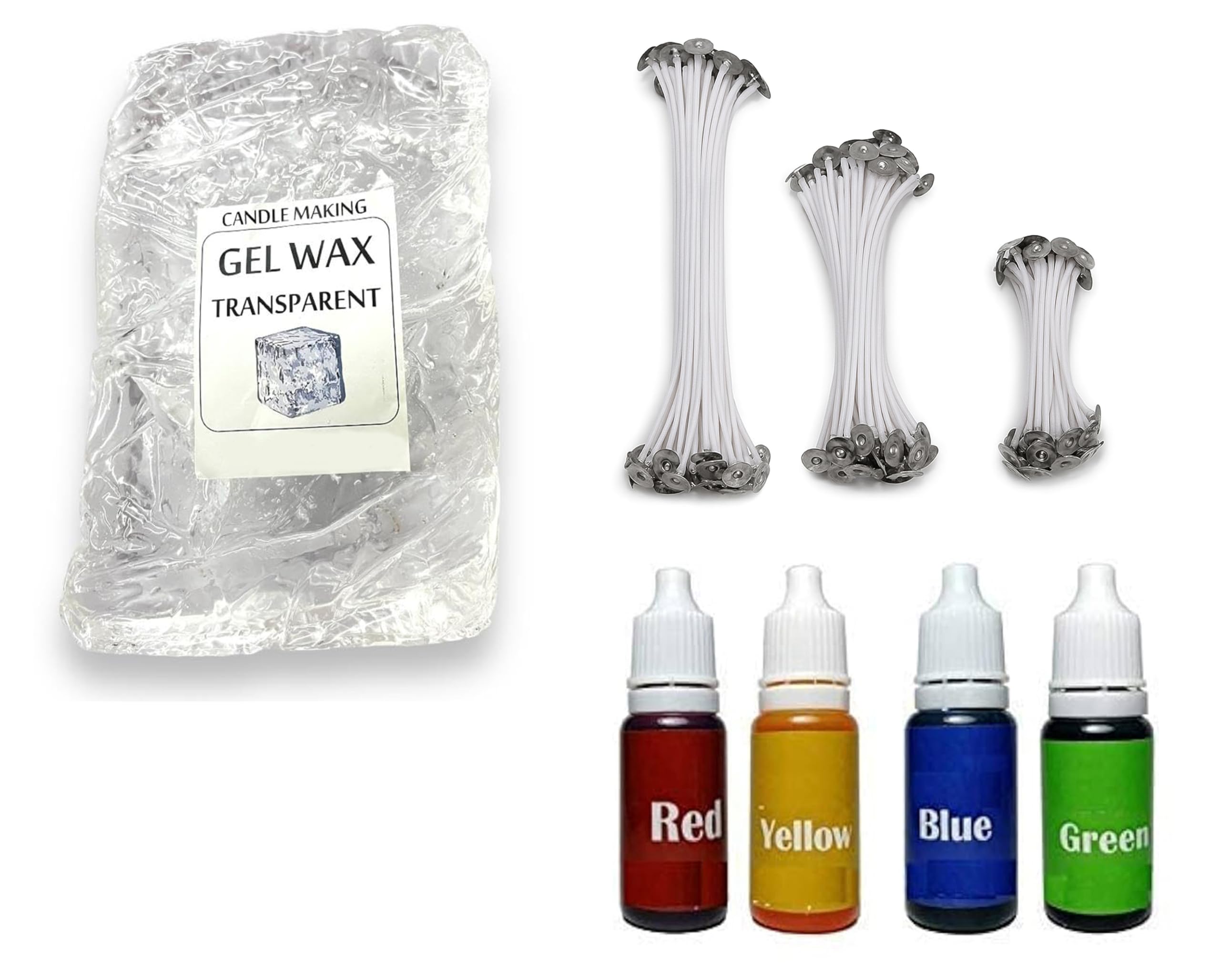 Bright Aura Transparent Gel Wax with 4 Color (Blue, Green, Red & Yellow, 3-5-7 Inch 15 Wick- 5 Wick Each) for DIY Candle Making & Various Purposes (500g)-image-43