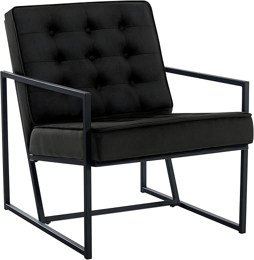 CLP Lounger Avon Samt - Lesesessel Mit Gestepptem Samtbezug Und Stabilem Metallgestell, Farbe:schwarz