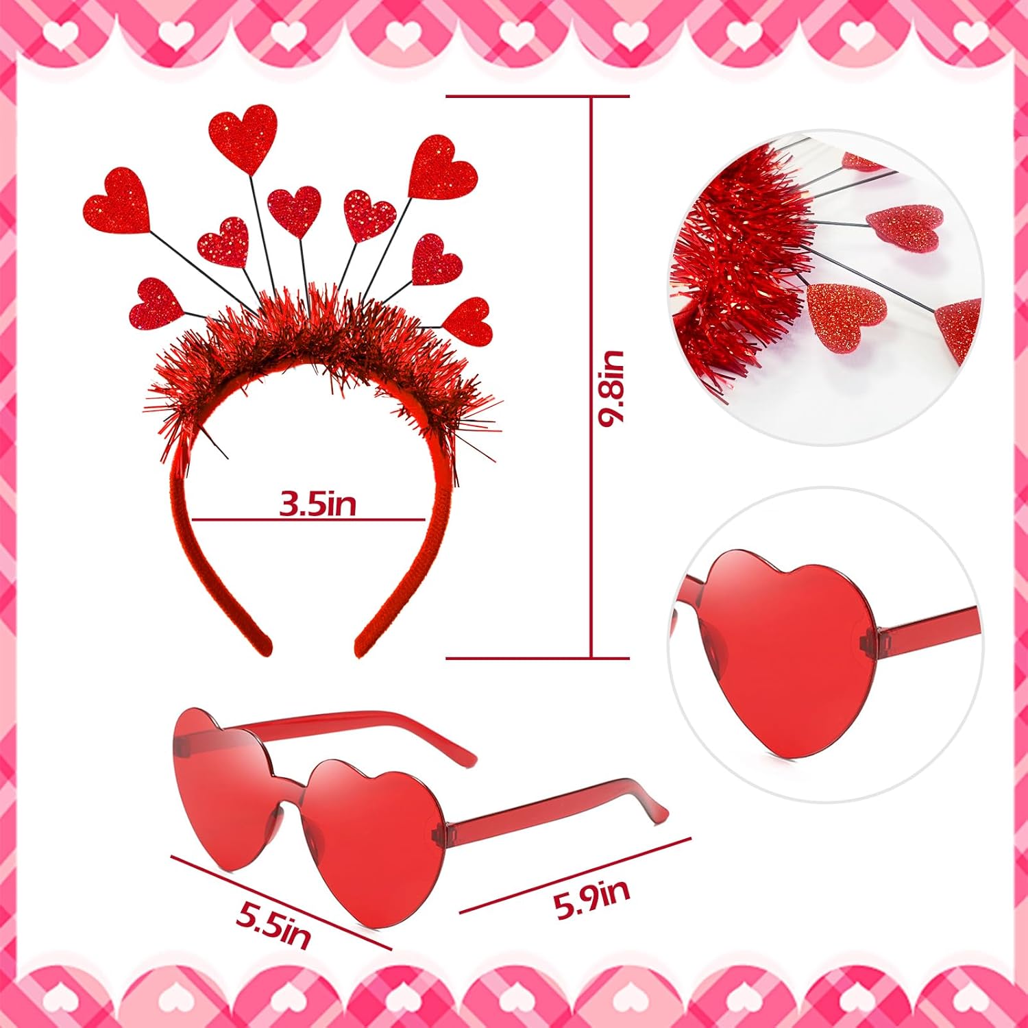 BleSky Valentines Tutu Costume Women Pink Tutu for Girls Red Heart Headband with Sunglasses Halloween 80s Cosplay Birthday Party - Image 5