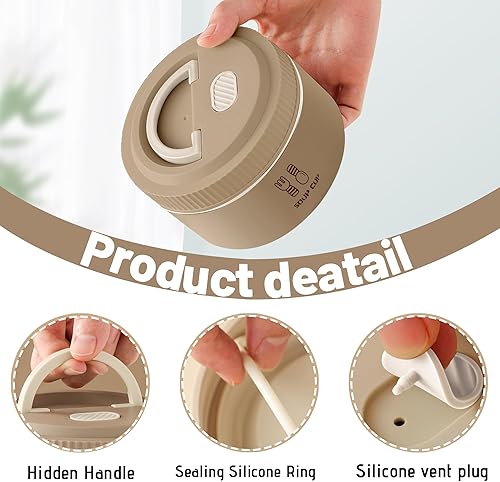 Miniatura 4 de Tinaforld Juego de recipientes de almuerzo portátiles aislados para adultos, lonchera Bento apilable de acero inoxidable para alimentos calientes,