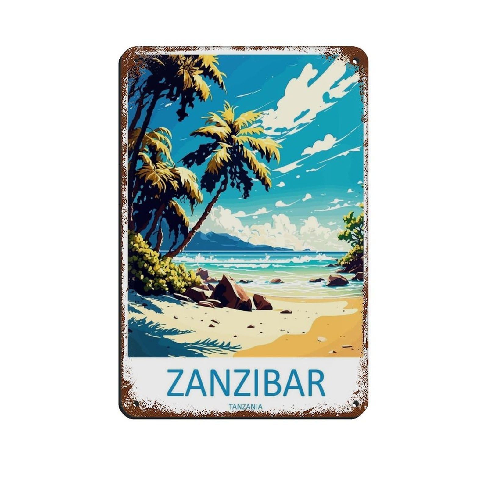 Zanzibar Travel Art Tanzania Art (2) Tin Sign Vintage Metal Pub Club Cafe Bar Home Wall Art Decoration Poster Retro 8x12inch(20x30cm)