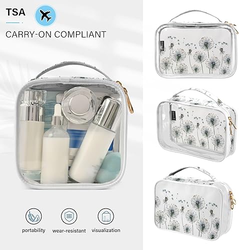 Miniatura 5 de ZOEO Estuche de viaje transparente, paquete de 2 bolsas de maquillaje, dientes de león, flores, neceser, cosméticos, portátil, organizador portátil