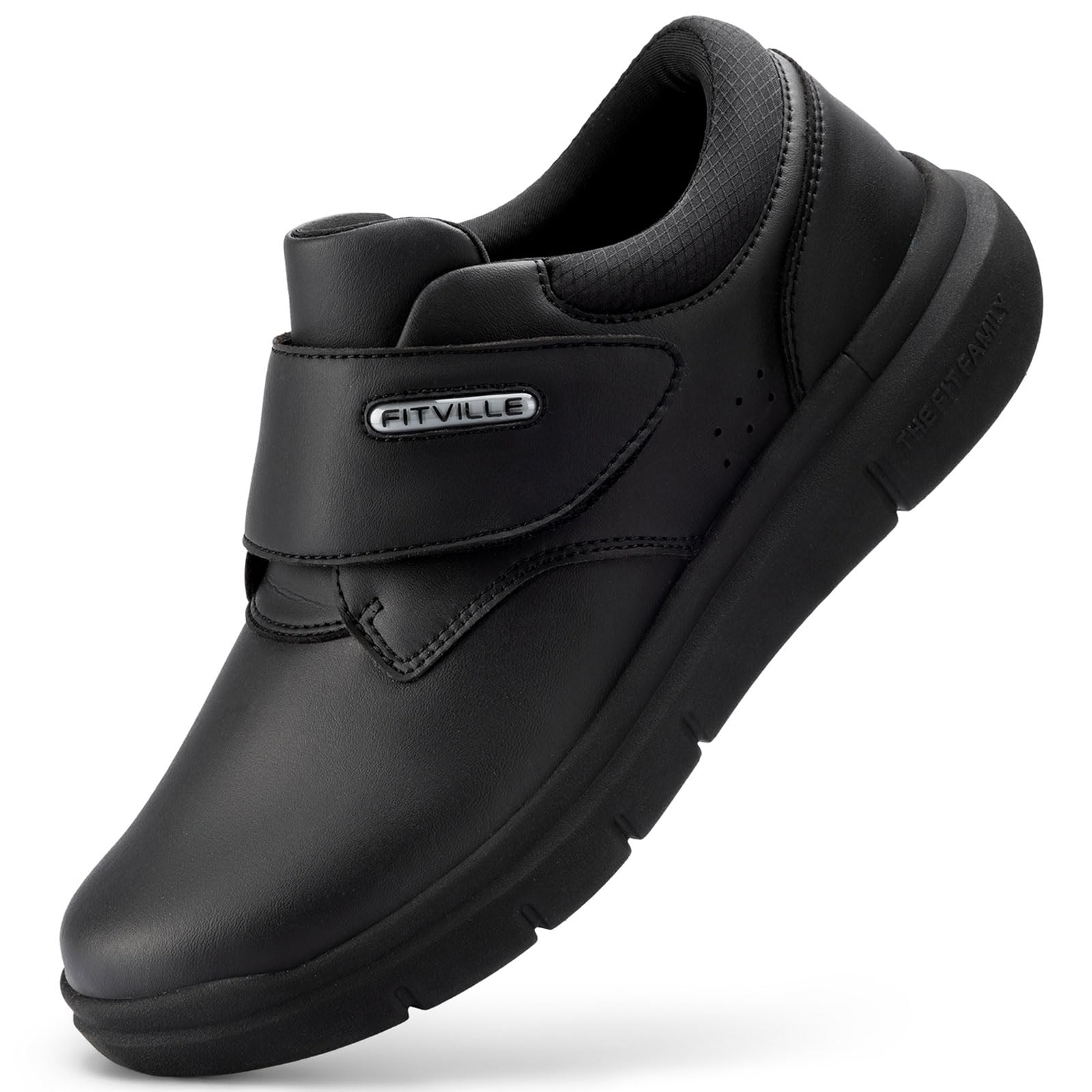 FitVille Scarpe Uomo Pelle Extra Larghe Scarpe con Chiusura a Strappo Sneaker Regolabile per Piedi Sensibili