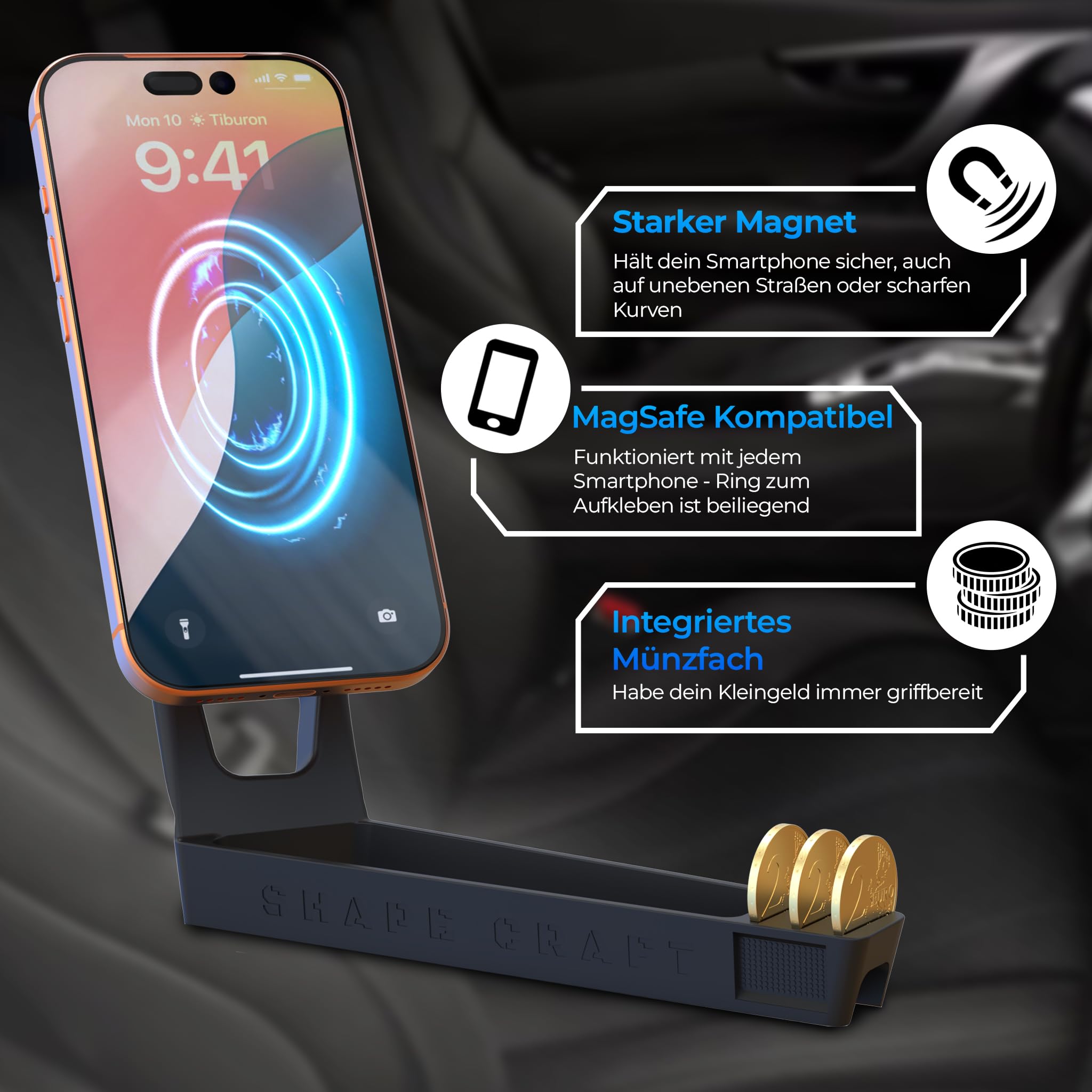Generisch Handyhalterung für VW Golf 8 & 8.5, kompatibel mit MagSafe | Präzise Passform & Vibrationsfrei | Extra Starker Magnet & Münzfach | Auto Zubehör
