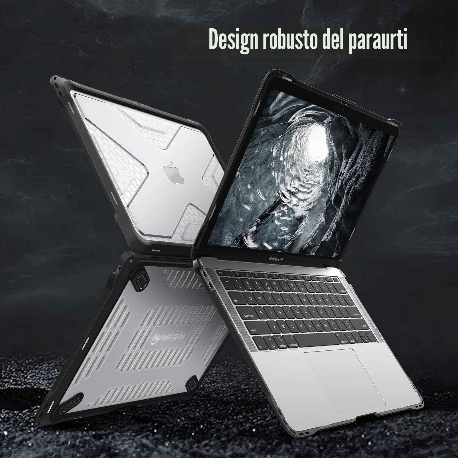 FINTIE Protettiva Custodia Compatibile con MacBook Air 13 A2337 M1/A2179/A1932 (2020 & 2019 & 2018), Antiurto Robusto Case Rigido con Paraurti in TPU per MacBook Air 13, Nero