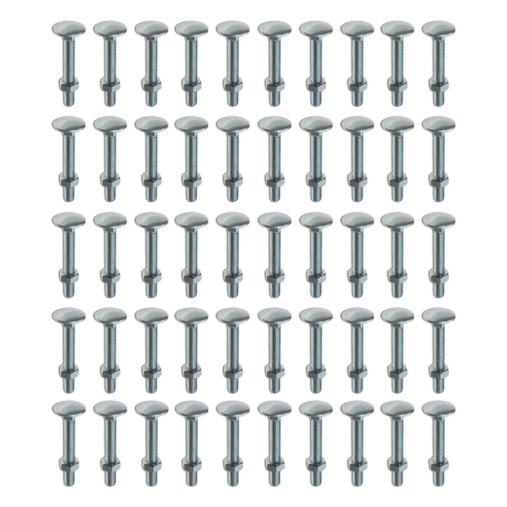 M8 x 45mm Cup Square Bolt & Hex Nut - 50 Pack