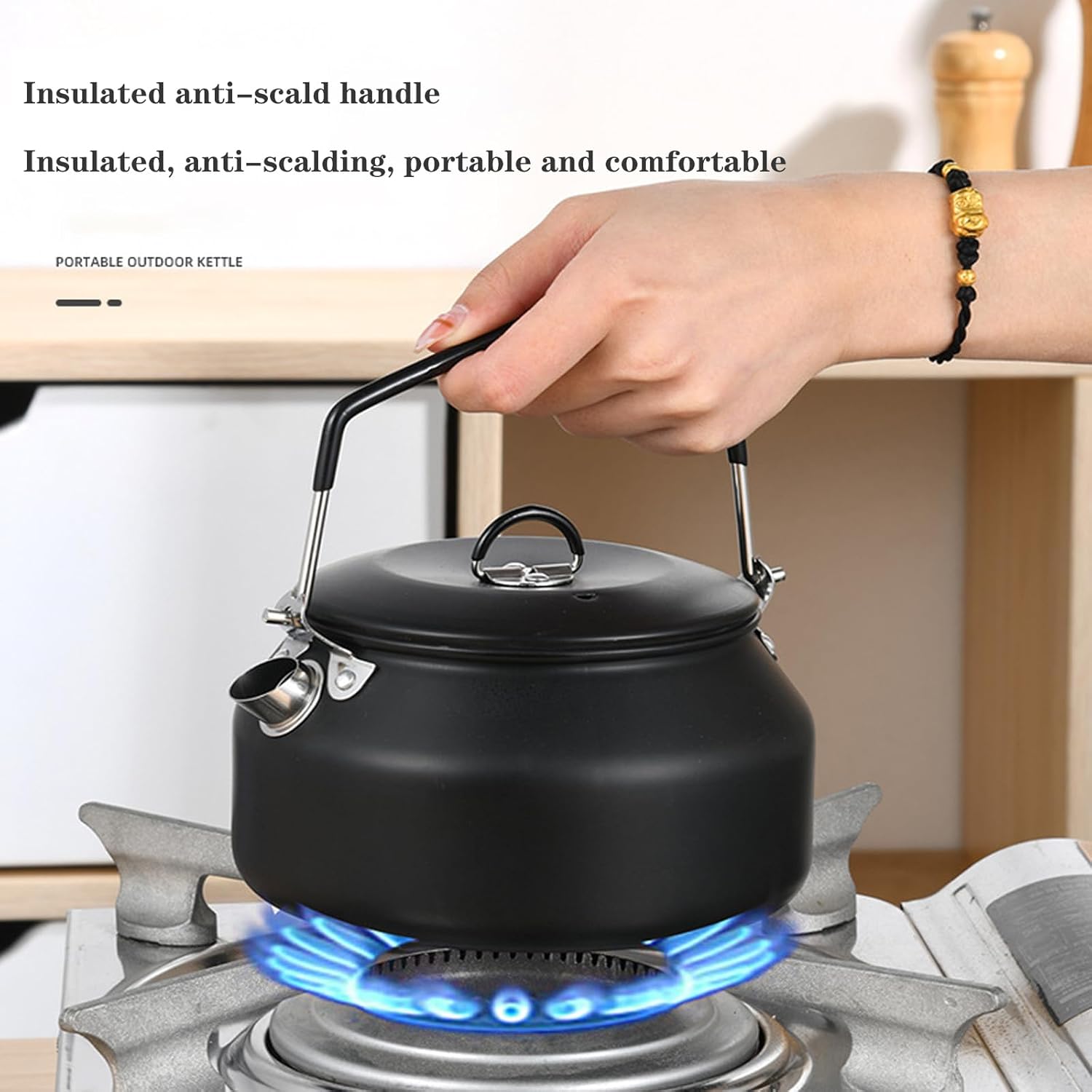 Tea Kettle, Stainless Steel Teapot, Portable Coffee Pot, Whistling Water Kettle, Camping Picnic Stove Top 0.7L/1.0L (Black 1.0L)