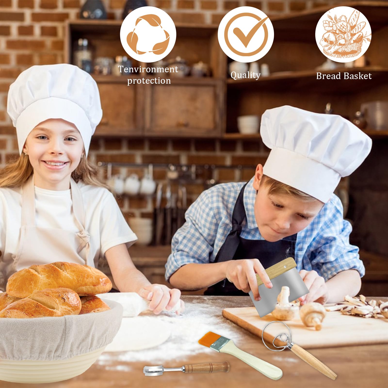 Cestino Lievitazione Pane 2 Pezzi Cestino Pane in Rattan Naturale Con Impastatrice Fodera di Lino Raschietto per Impasto di Pane Pizza e Pasticceria (Rotondo da 23 cm e Ovale da 21 cm)