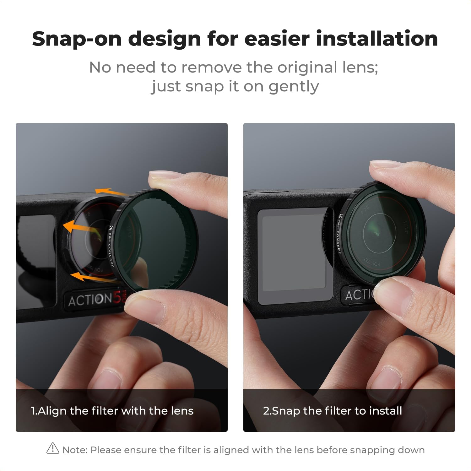 K&F CONCEPT Push in Fit Effect & ND & CPL Filter Set Compatible with DJI Osmo Action 5 Pro, 3 Pack CPL Black Diffusion 1/4 ND2-32 Filters Filters for Omso Action 4/3, Multicoated HD Optical Glass