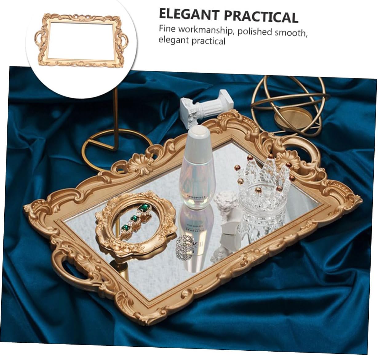 Retro European Golden Mirror Tray for Cosmetics and Perfume Storage Vintage Decorative Vanity Organizer for Home Party Coffee Shop Display and Photo Props