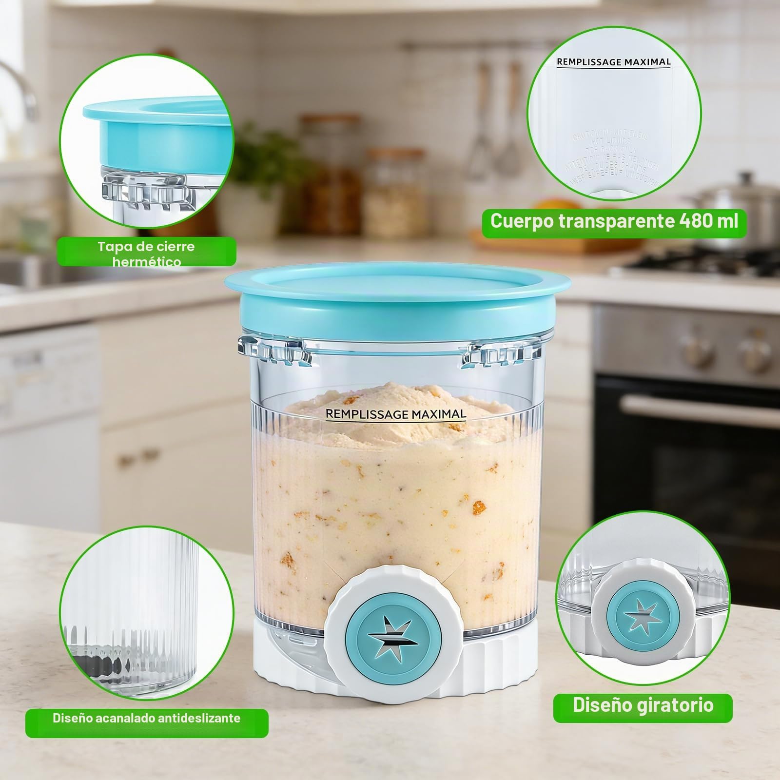 Qingning 4pcs Recipiente para Ninja Swirl Creami,480ML Recipiente de Helado | para Ninja Creami Swirl NC701 y NC700 Series, Recipientes para Helado con Tapa, Libres de BPA, Apto para Lavavajillas