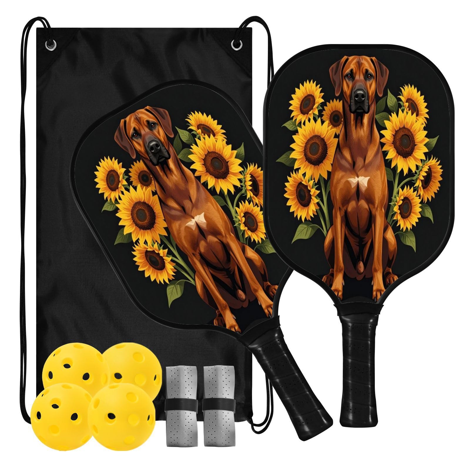 Sunflowers Dog Spin - Paleta de pickleball de carbono