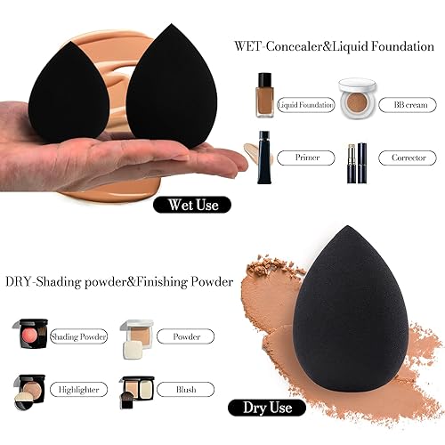 Miniatura 3 de Juego de 7 esponjas de maquillaje suaves, sin látex, esponja de belleza para todo tipo de piel, aplicación profesional de maquillaje líquido, crema
