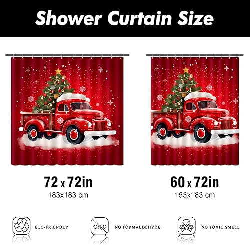 Miniatura 5 de Cortina de ducha de camión rojo de invierno, juego de cortina de ducha de invierno, decoración de baño roja con 12 ganchos, accesorios de baño de