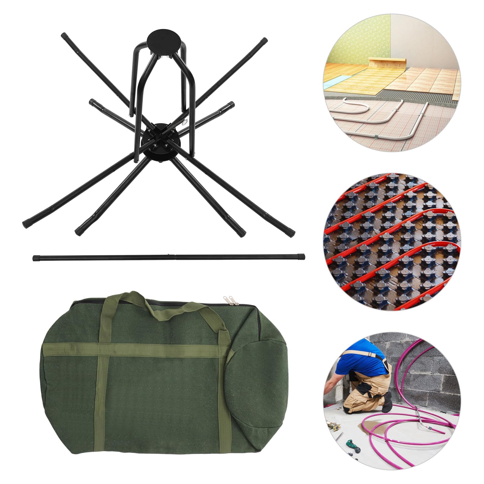 Enrollador de tubos para calefacción por suelo radiante, máx. 200 kg, enrollador para tubos PEX, PERT, PE con bolsa, carrete negro (regular)