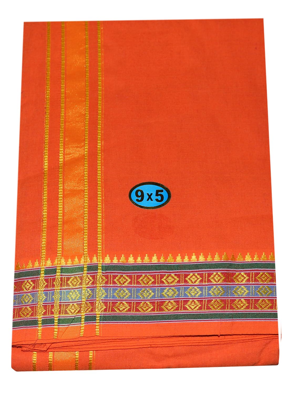 Prakasam Cotton Mens Panjakejam 9X5 Cotton Dhoti + Towel Set (Orange)
