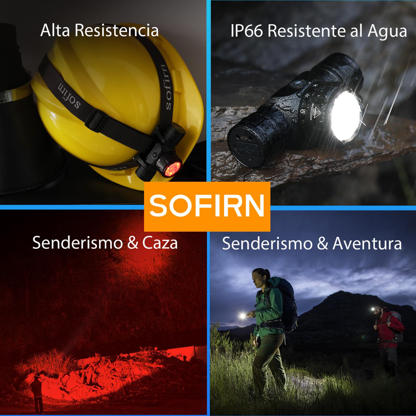 Sofirn HS21 Linterna Frontal LED Recargable, Superbrillante, 2200 Lúmenes, Luz Roja, Amarilla y Blanca, Adecuada para Senderismo, Montañismo, Trabajo e Iluminación de Emergencia