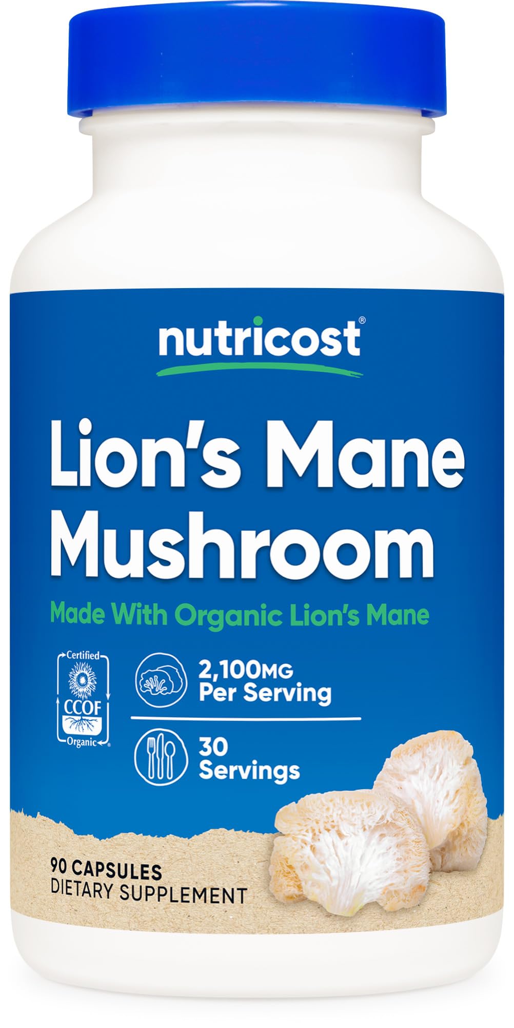 Nutricost Lion's Mane Mushroom Capsules 2100mg, 30 Servings - CCOF Certified Made with Organic, Vegetarian, Gluten Free, 700mg Per Capsule, 90 Capsules