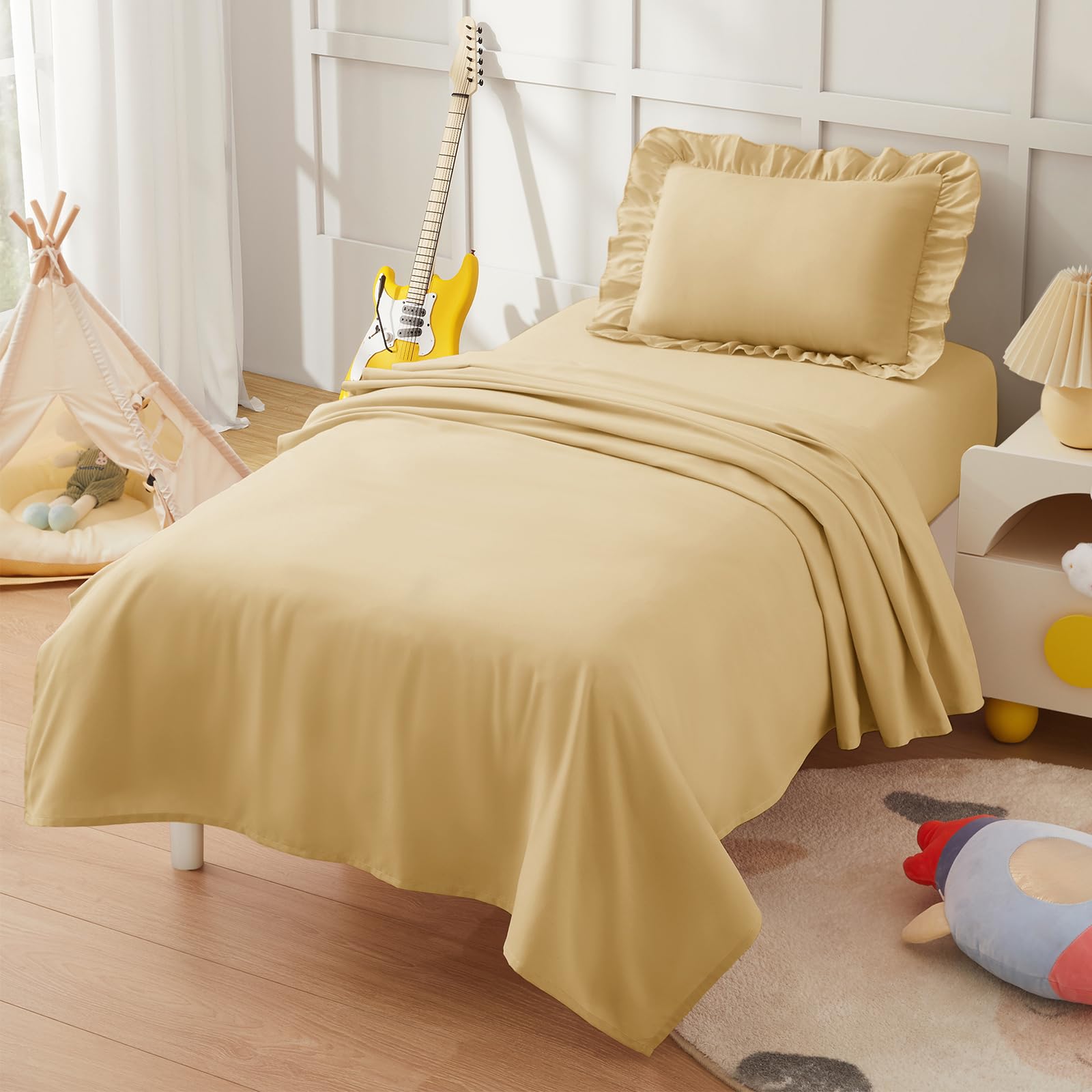 KKJIAF 3 Piece Gold Toddler Sheet Set