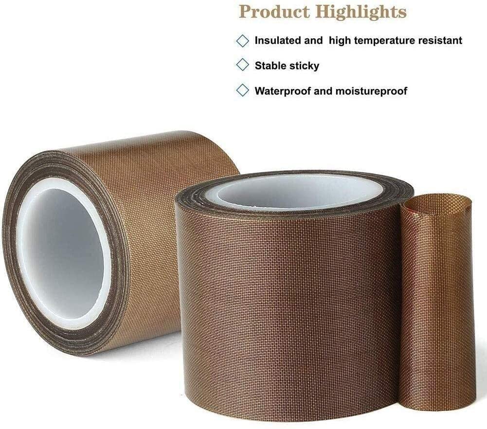 5 rollos TEFLON Cinta adhesiva de alta temperatura, cinta de sellado Máquina de sellado de cinta de alta temperatura Tintador de alta temperatura resistente al calor, rollo de un solo rollo de 10 m de