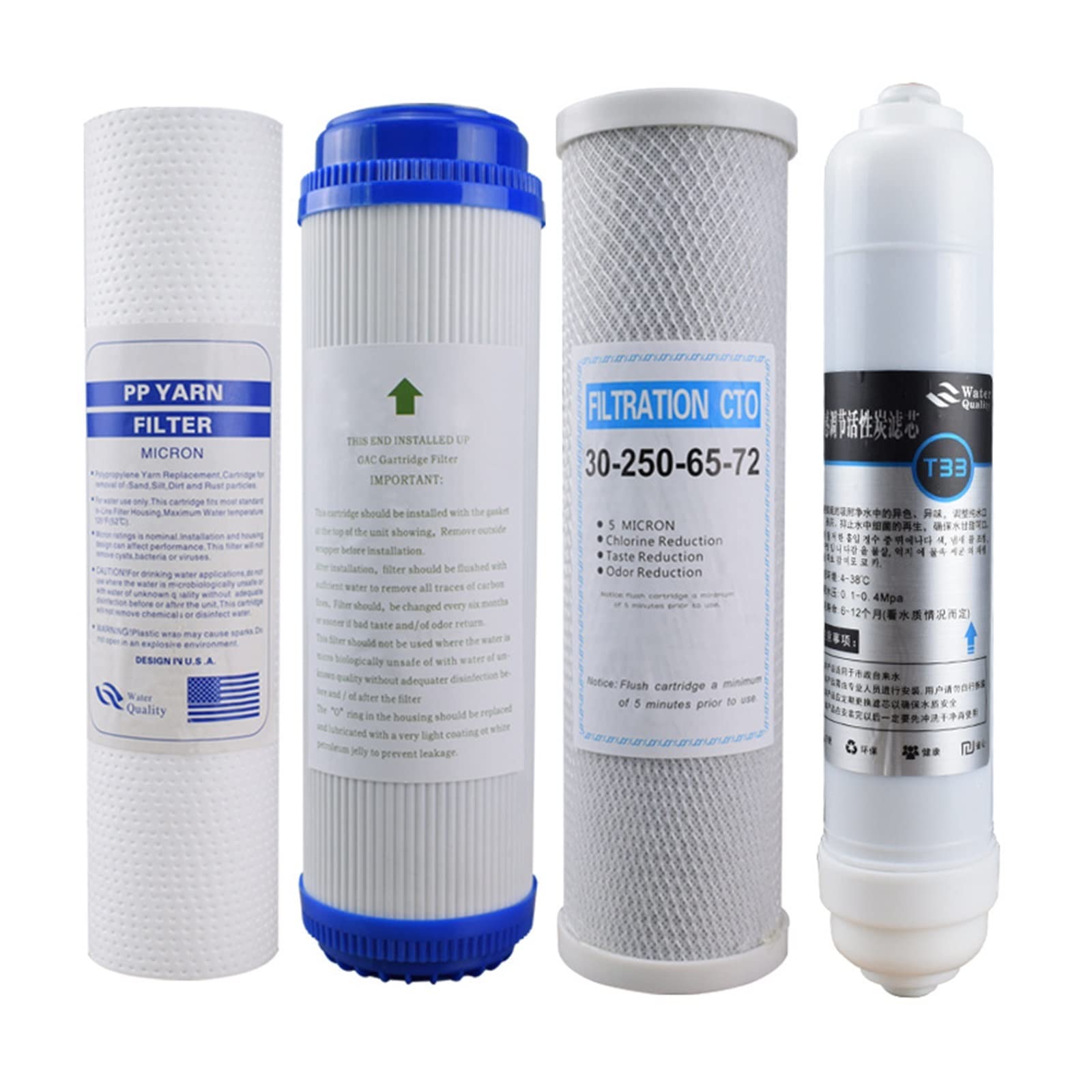 Water Filter Cartridge, 1 Set CTO,PP,UDF,T33,Water Filter Cartridge,10Inch Reverse Osmosis Filter System Replacement Water Filter(D)