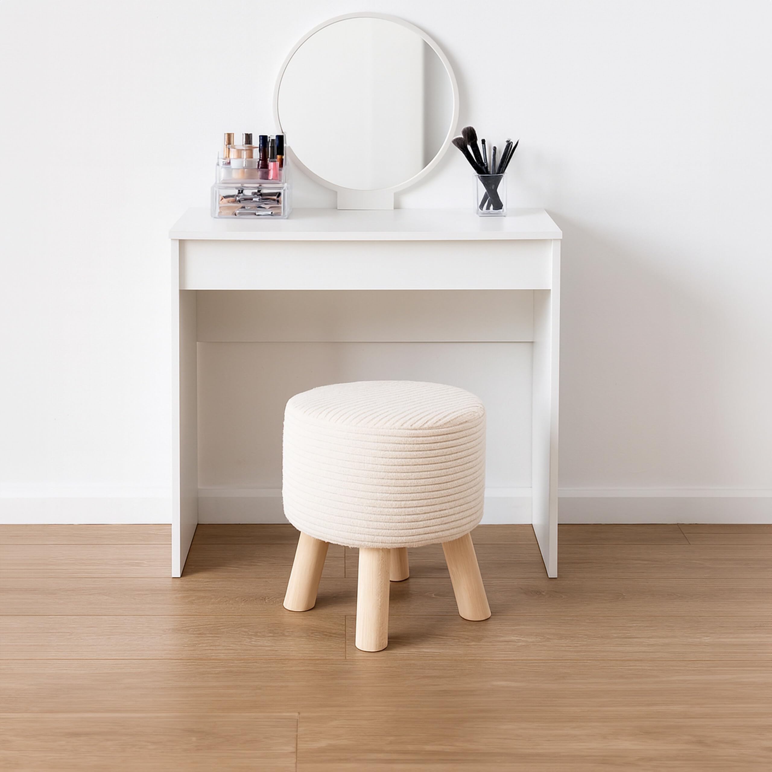 Taburete Relaxdays Cord, Patas de Madera, tapizado, 30 x 30 cm, Redondo, Asiento, reposapiés, salón, Beige/Natural