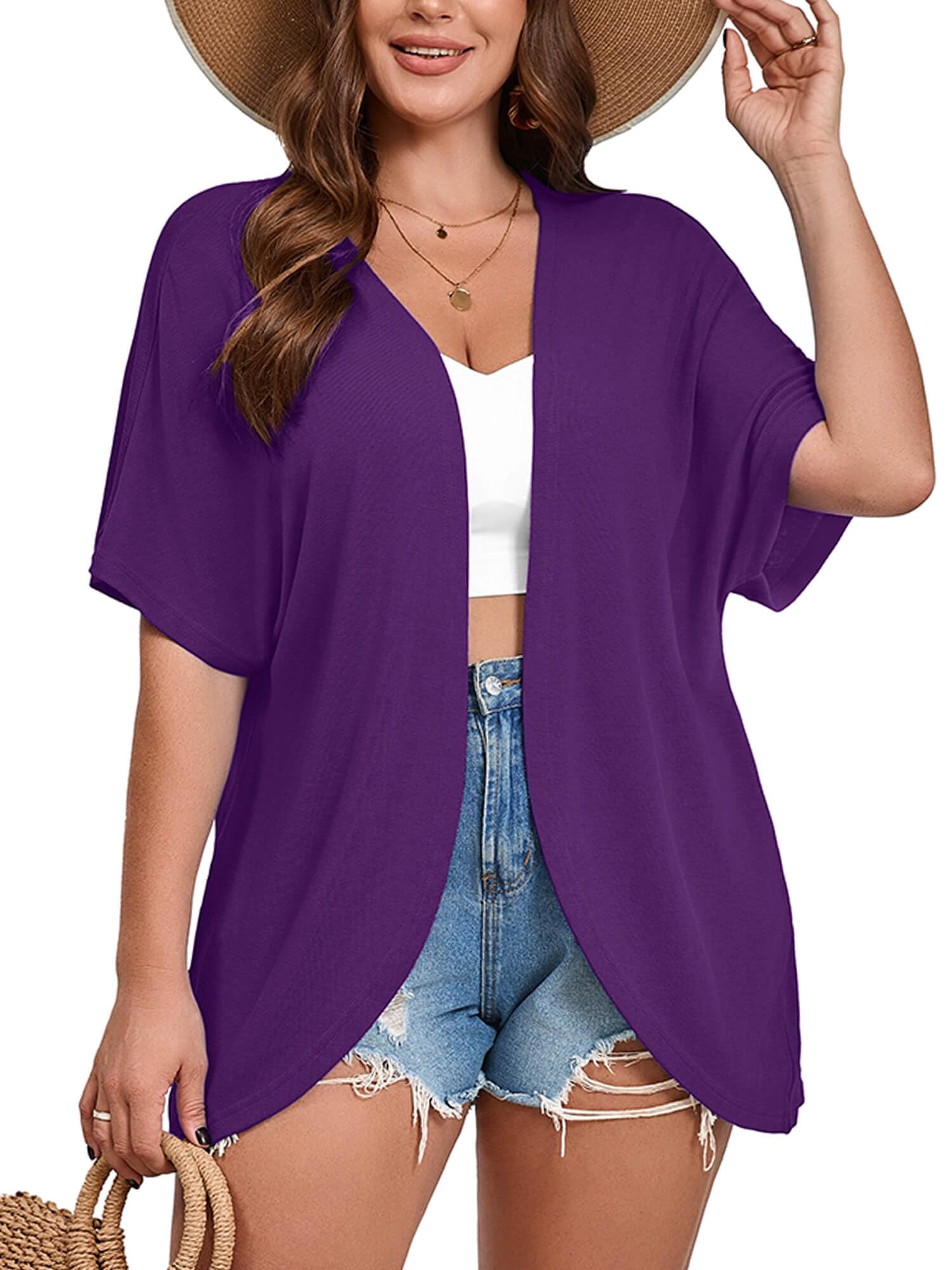 AusLook Plus Size Short Sleeve Summer Cardigan for Women Lightweight 1X-5X