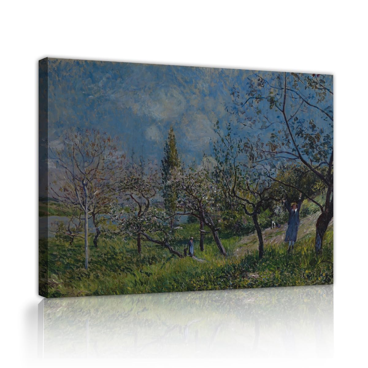 TOANGWALL Scenic Spring Orchard Canvas Wall Art Flat Alfred Sisley Orchard in Spring Famous Oil Painting Framed Prints for Conservatory Decor 50x60cm