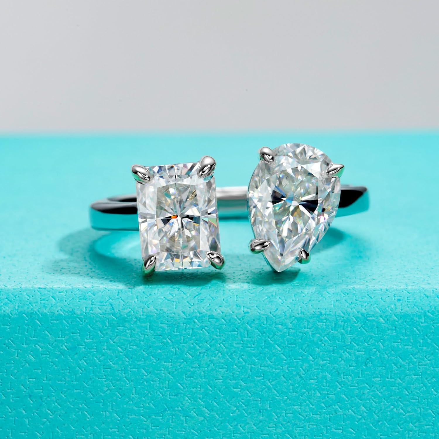 AnuClub Heart/Pear/Radiant/Round Cut Moissanite Rings D Color VVS1 925 Sterling Silver Statement Engagement Wedding Promise Ring for Women with Certificate - Image 2