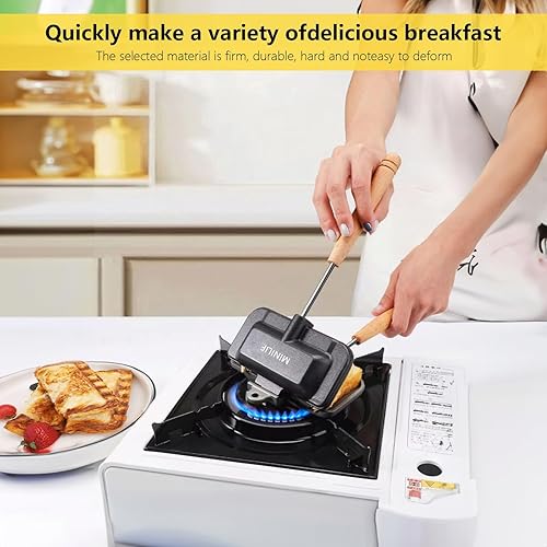 Miniatura 5 de MINILIF Sartén para hornear sándwich de doble cara sartén de doble cara para tortillas de desayuno panqueques frittata y tostadas bandeja extraíble