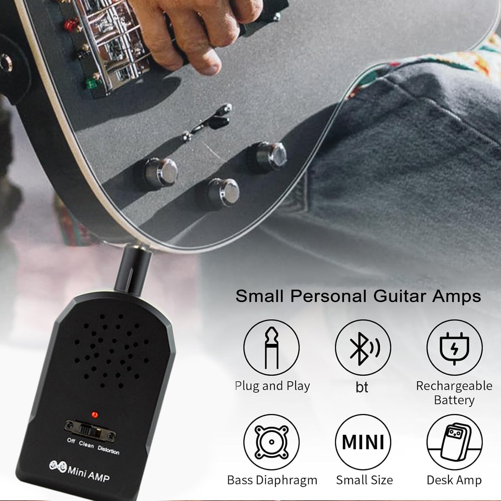 Amplificador de guitarra – Mini amplificadores inalámbricos portátiles para guitarra eléctrica y bajo con efectos integrados | Dispositivo musical compacto para estudio, casa, concierto