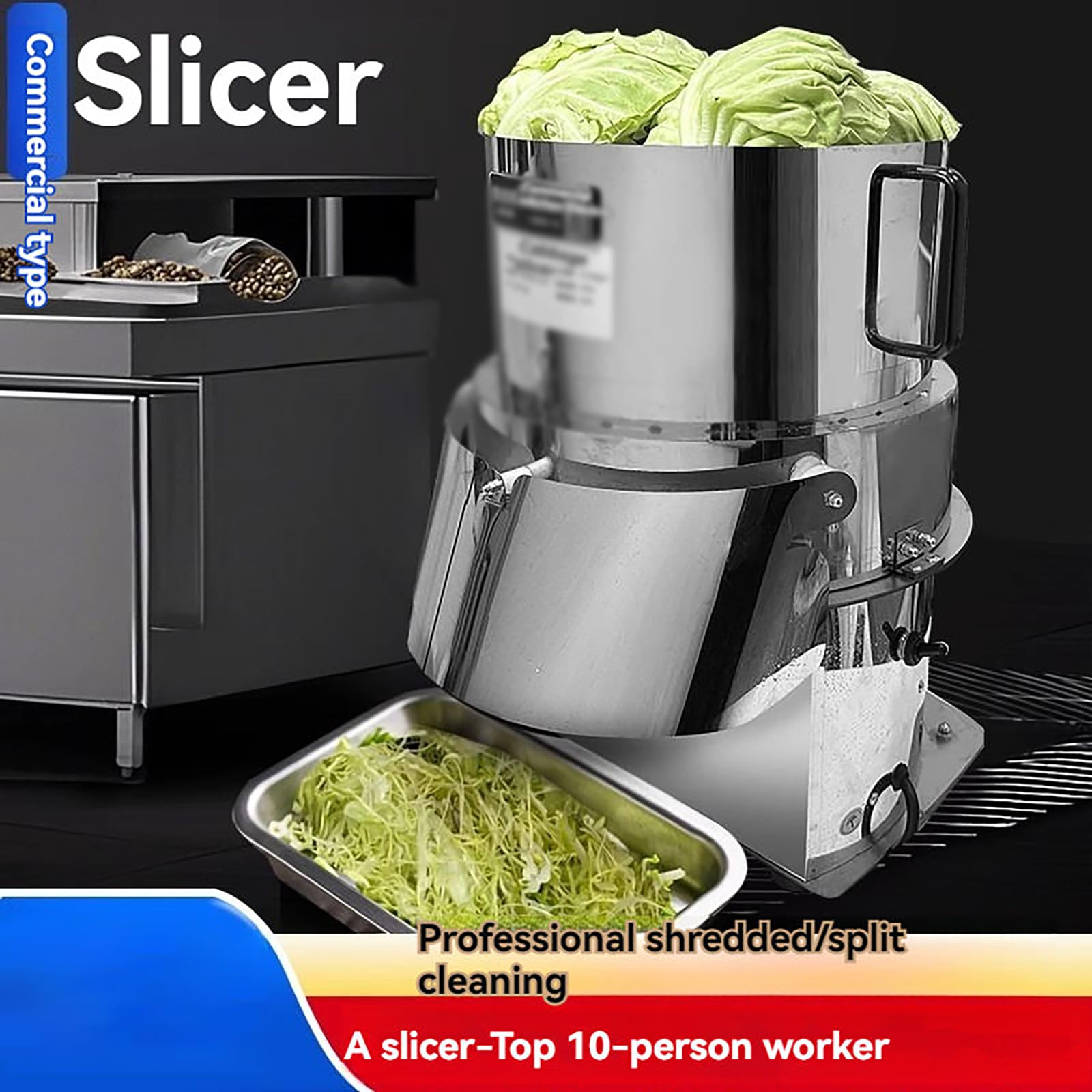Trituratore elettrico commerciale per alimenti, uscita 100kg/h, spessore regolabile 1-5mm, facile smontaggio per una preparazione rapida della cucina, ampio scivolo di alimentazione