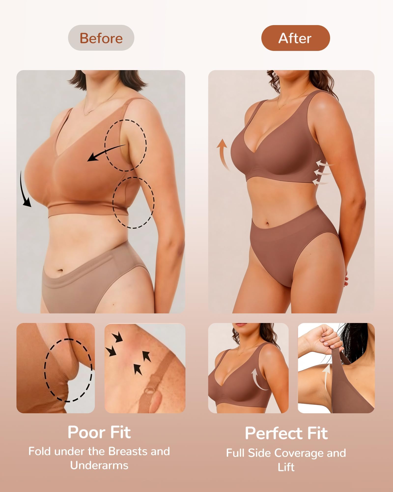 Jelly Bras for Women Deep V Wireless Push Up Leopard Bra Lift Supportive Full Coverage No Underwire Seamless Jelly Bras Plunge Bralette Comfort Adjustable Straps Everyday T-Shirt Shapecurve Bra — view 7