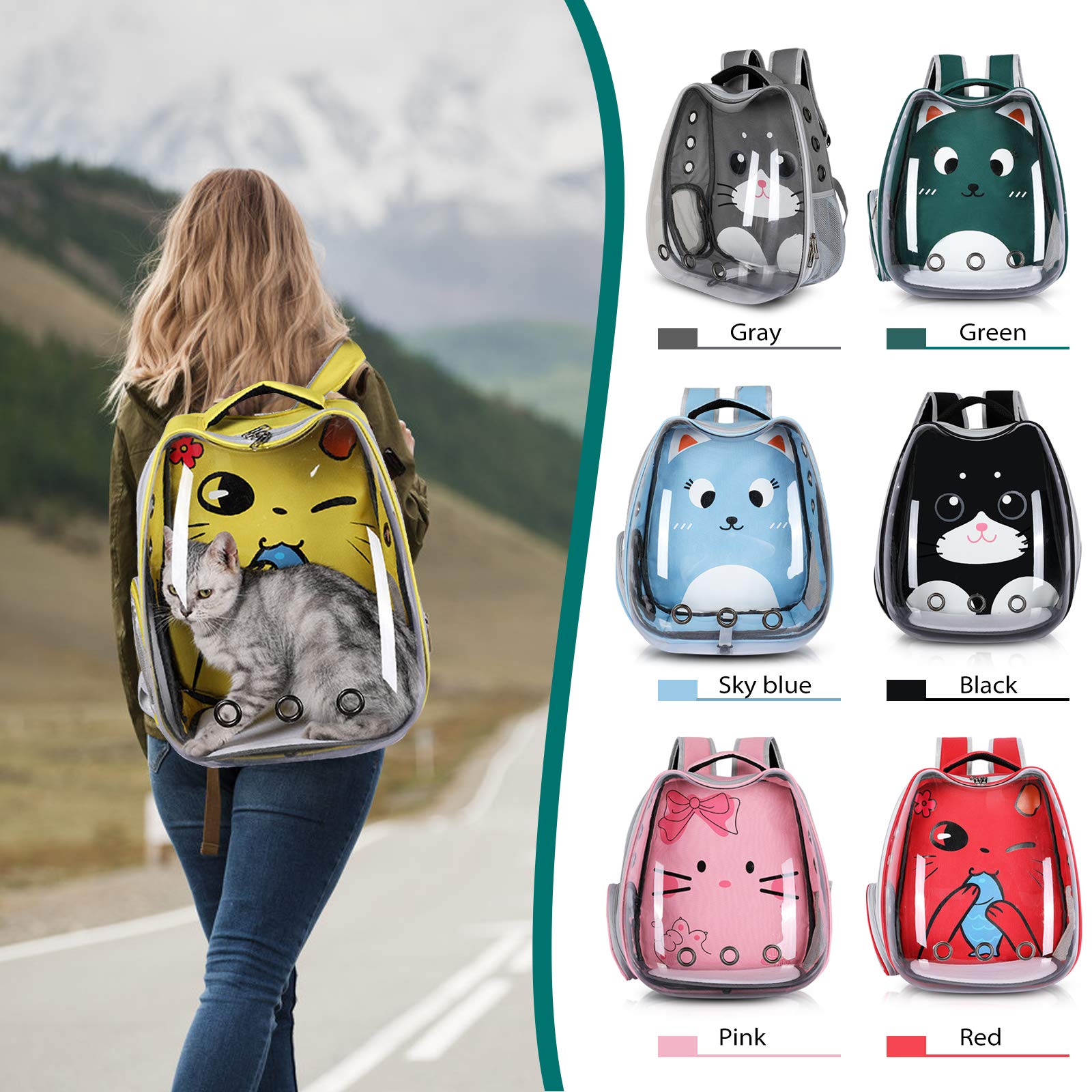 PETCUTE Zaino per Gatti,Zaino Trasparente per Animali Domestici,Zaino per Cani e Gatti con Capsula Spaziale,Borsa per Il Trasporto per Animali Domestici