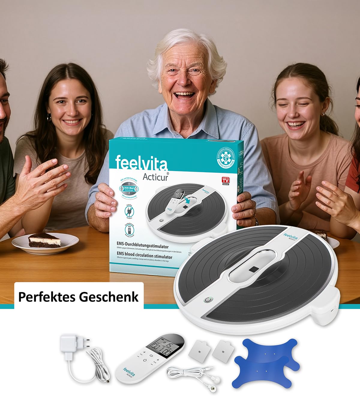 Genius Feelvita Acticur Durchblutung- Stimulator Bein und Fuß 11 tlg, EMS Gerät Füsse elektrisch, TENS Stimulator 2 Elektrodenpads, Durchblutungsförderung, für Neuropathie, Krämpfe, Knie Beinschmerzen