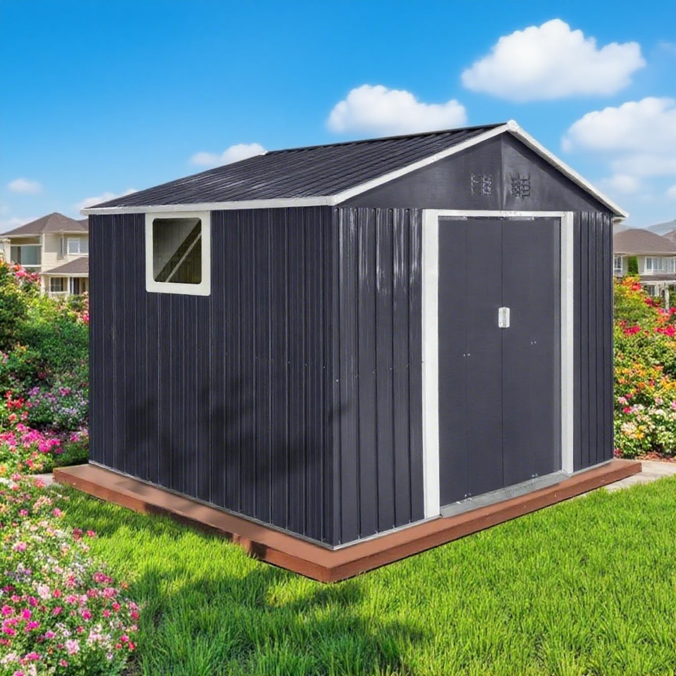 LINKHOO 9 x 10.6 Ft Heavy-Duty Metal Shed