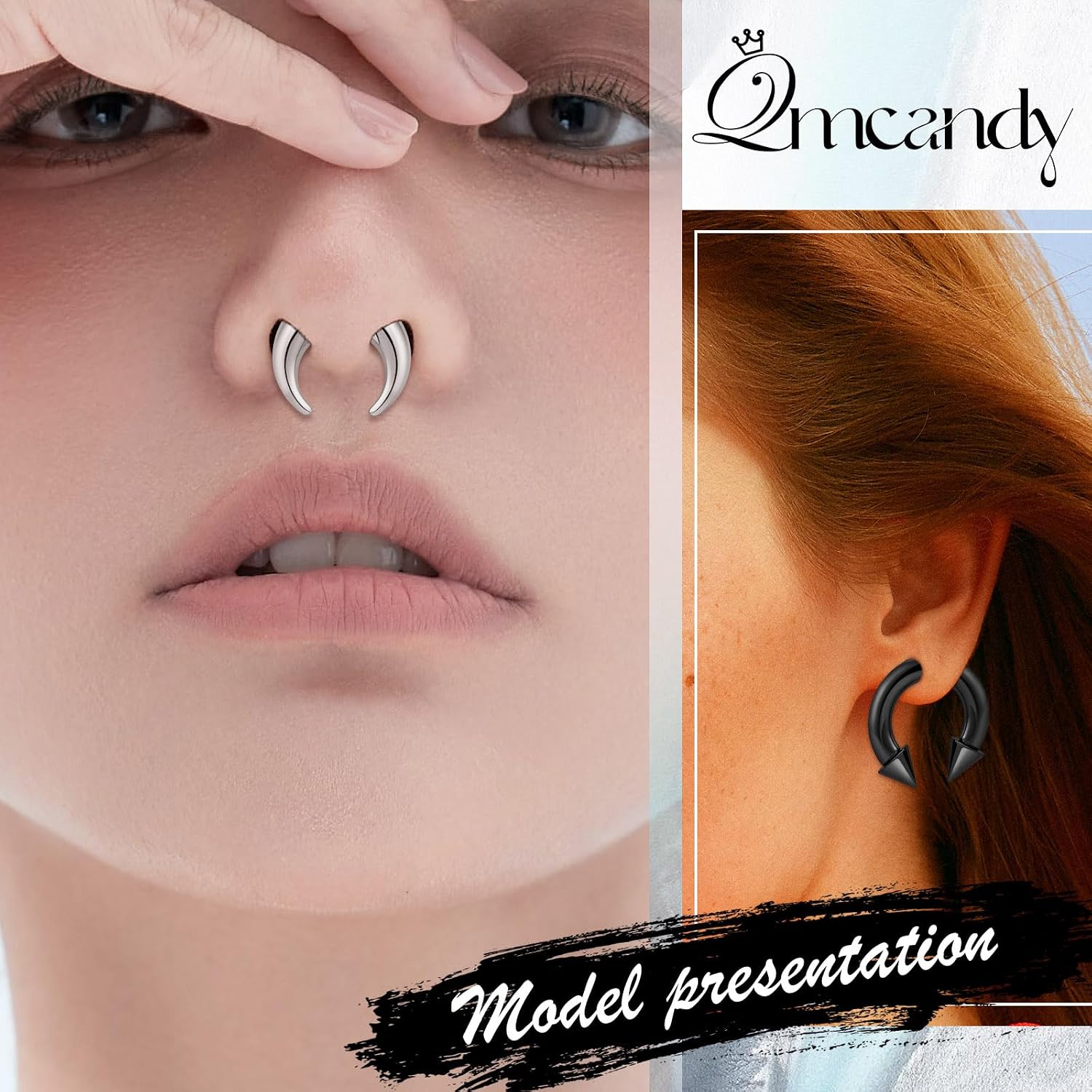 Qmcandy 6-12pcs Septum Pincher Tapers 8G 6G 4G 2G Stretching Kit C Shape Septum Piercing Jewelry Heavy Ear Gauges Earrings Horseshoe Nose Rings for Women Men