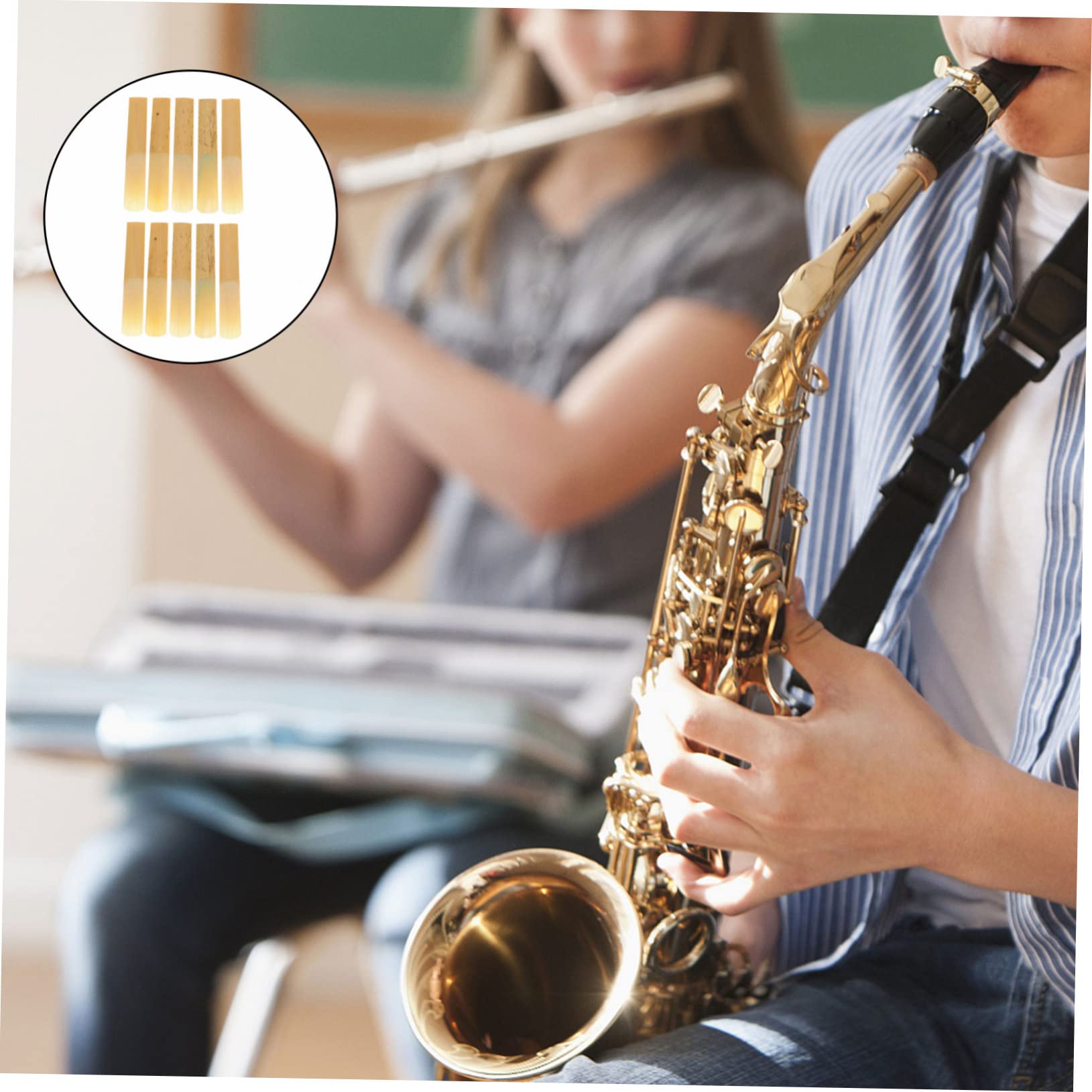 50piezas Cañas Para Saxofón y Clarinetes Accesorios De Dureza Fáciles De Instalar y Ligeras Para Músicos Principiantes y Avanzados