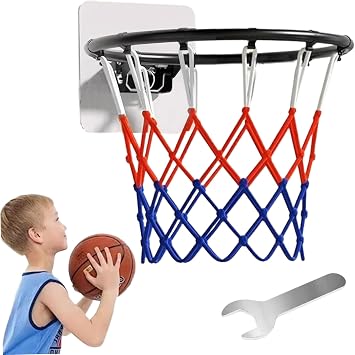 Basketball Rim Replacement, 14 Inch Basketball Rim with All Weather Net, Foldable Basketball Hoop Replacement Rim, Basketball Hoop with Sticker for Wall Door Mounted