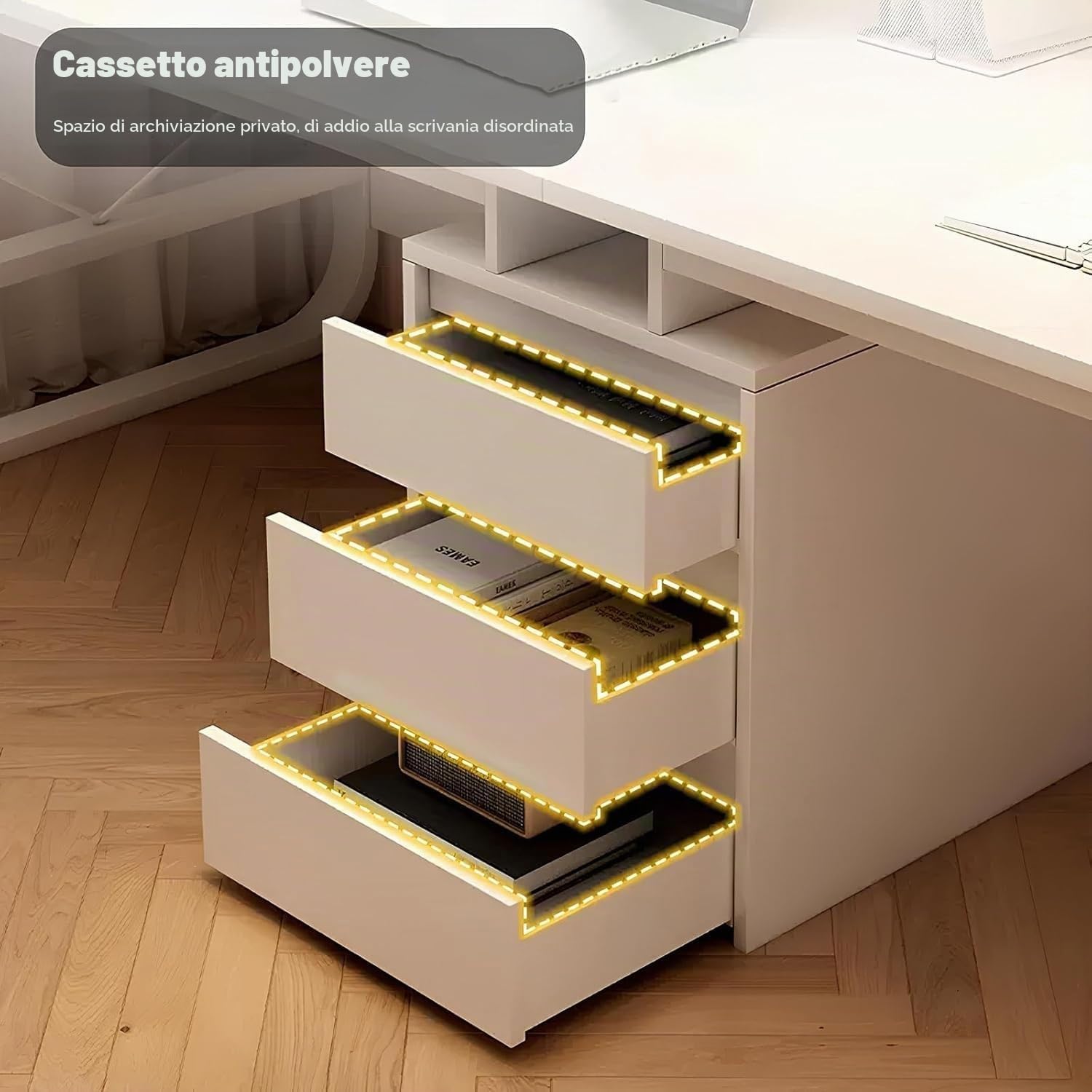 Scrivania per computer, in legno, moderna, doppia scrivania da ufficio, doppia postazione di lavoro con cassetti, scrivania per computer extra lunga per casa e ufficio, bianco, 200 cm