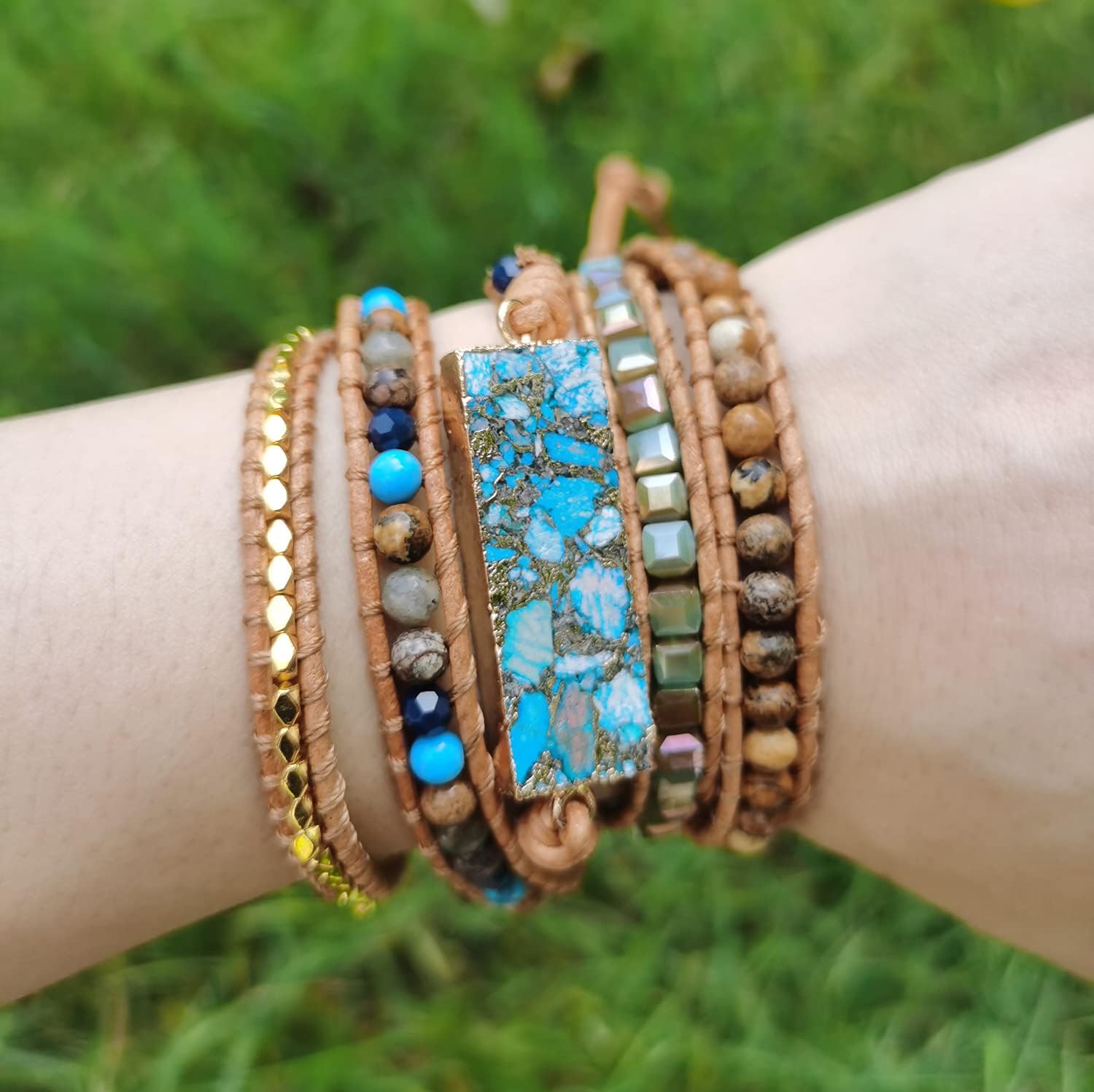 ZOSOJONA Women Wrap Bracelets Boho Natural Stone Jasper Turquoises Strand Bracelet Jewelry Collection - Image 5