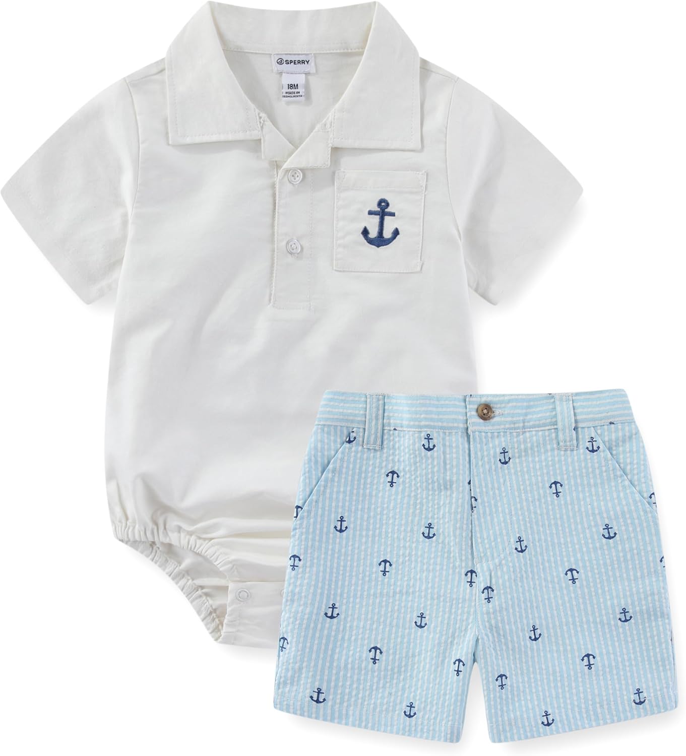 Sperry Baby Boys Polo Bodysuit and Shorts 2 Piece Set for Newborn and Infants